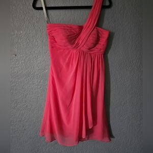 Bill Levkoff 4 Coral Bridesmaid Dress Prom Wedding Short One Shoulder Polyester